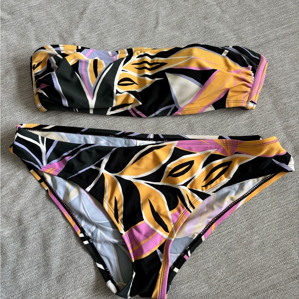 Kona Sol Black Floral Bandeau Bikini Set